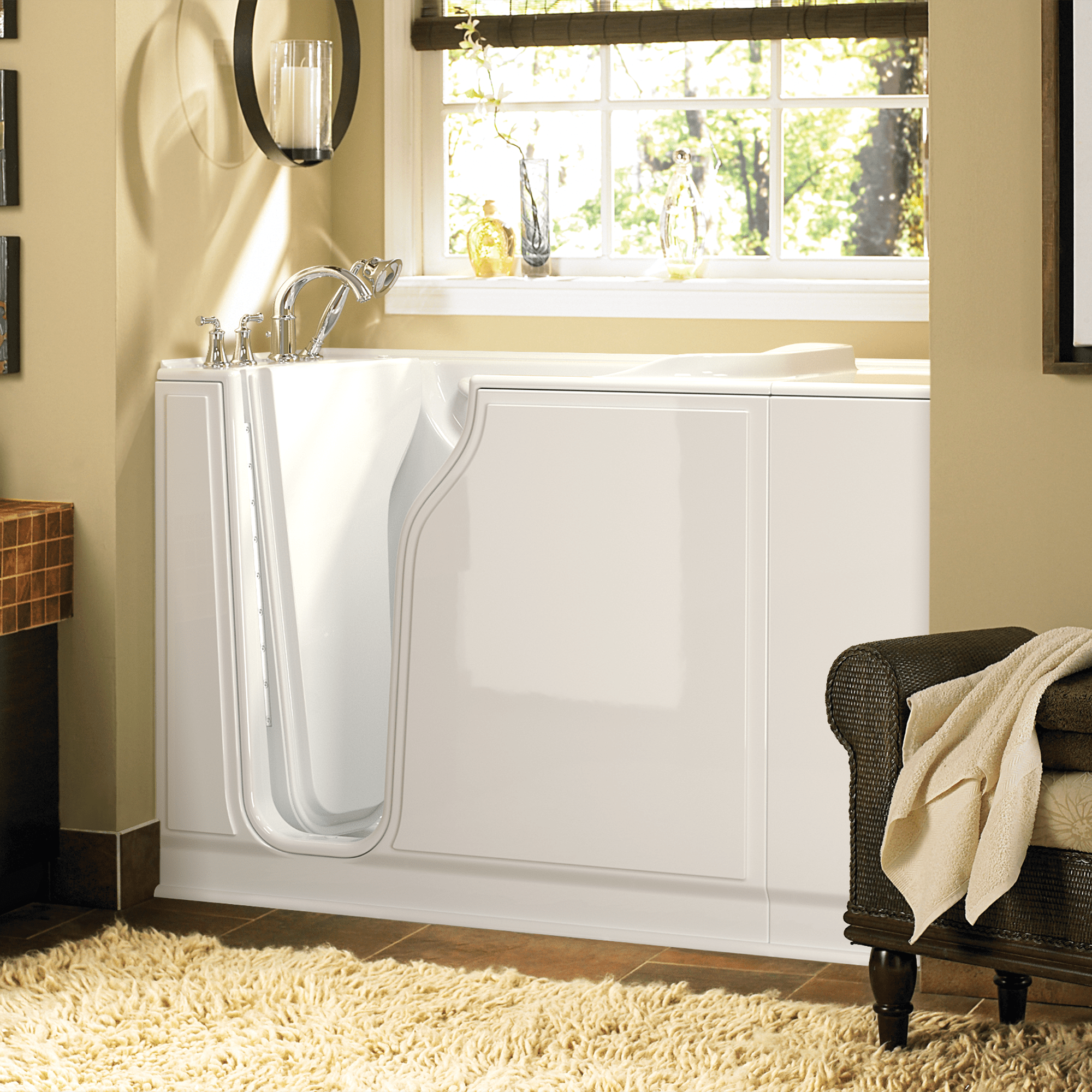 Gelcoat Value Series 30x52 Inch Walk In Bathtub with Whirlpool Massage System   Left Hand Door and Drain WIB WHITE